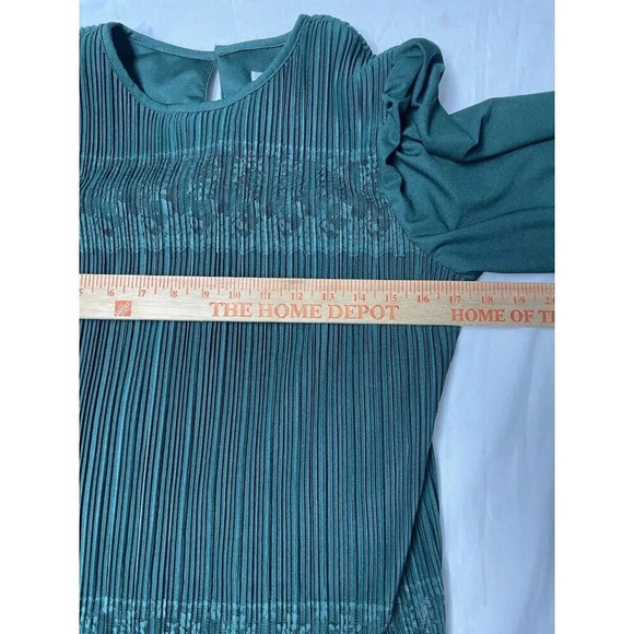 Vintage Good Times Dress 10P Blouson Green Midi Crinkle Pleated Lace 80s Retro - Picture 8 of 10